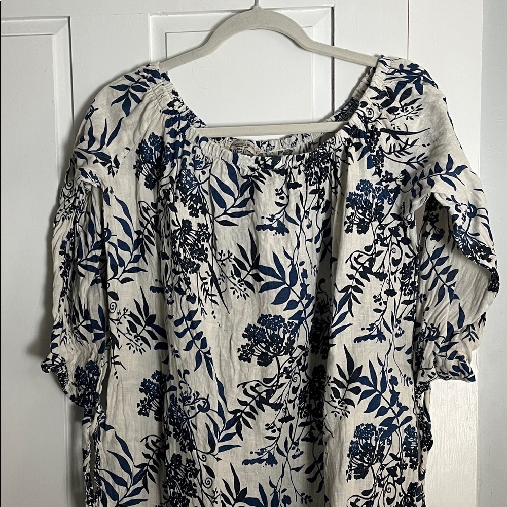 Francesca Bettini Navy/Black and Cream Linen Botanical Dress